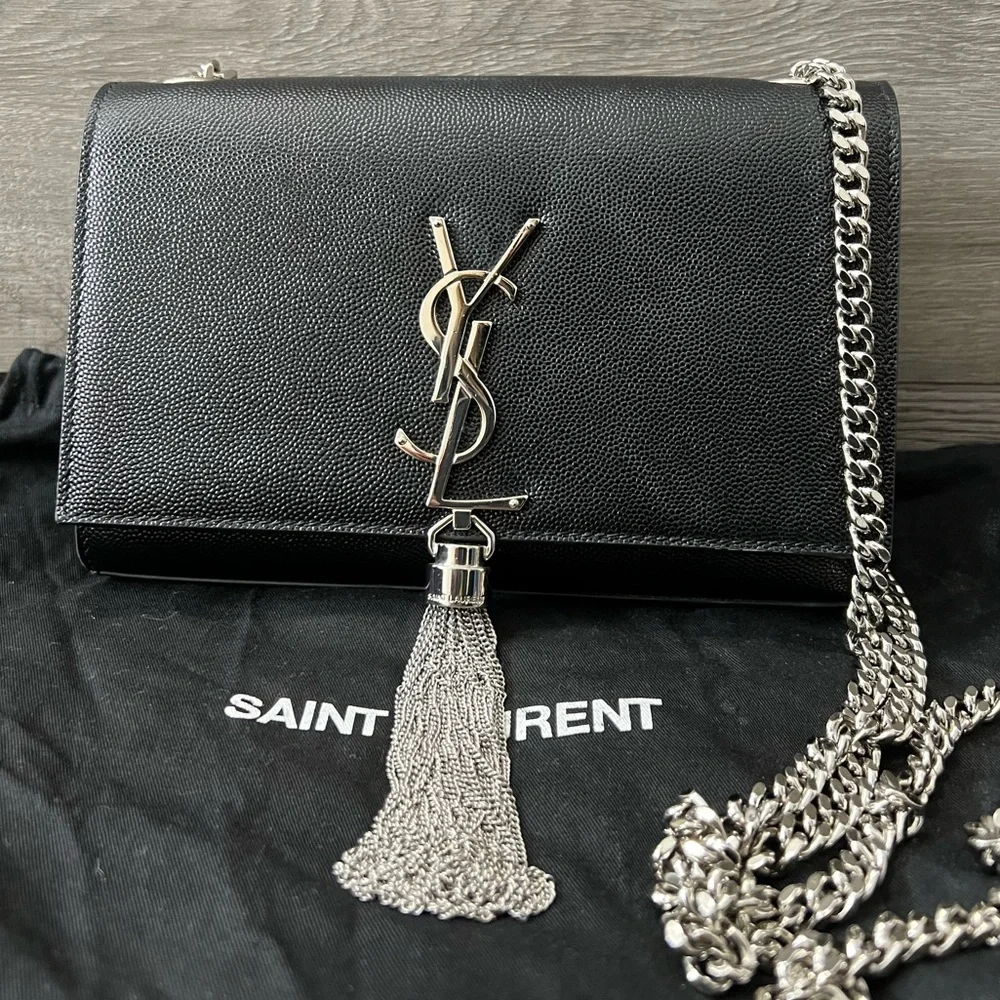 Black YSL purse with silver chain - Picture 1 of 6